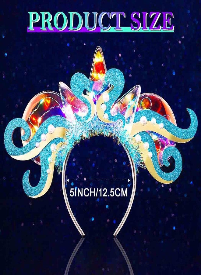 Zoestar Light Up Mermaid Costume Headband Glowing Octopus Headpiece Under the Sea Ocean Hair Accessories for Women (Blue, One Size) - Image 4