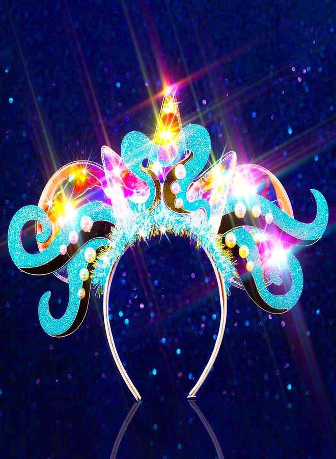 Zoestar Light Up Mermaid Costume Headband Glowing Octopus Headpiece Under the Sea Ocean Hair Accessories for Women (Blue, One Size) - Image 2