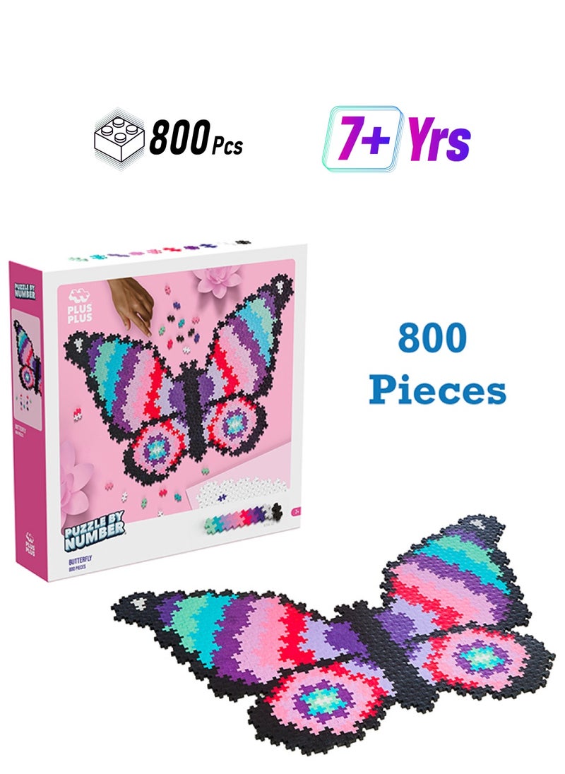 Plus-Plus Puzzle By Number, 800 Piece Mini Interlocking Hashtag Color Blocks, 3D Pixel Art Kit For Kids - Butterfly  - Image 1