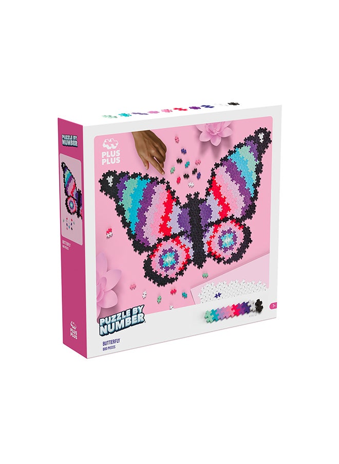 Plus-Plus Puzzle By Number, 800 Piece Mini Interlocking Hashtag Color Blocks, 3D Pixel Art Kit For Kids - Butterfly  - Image 2