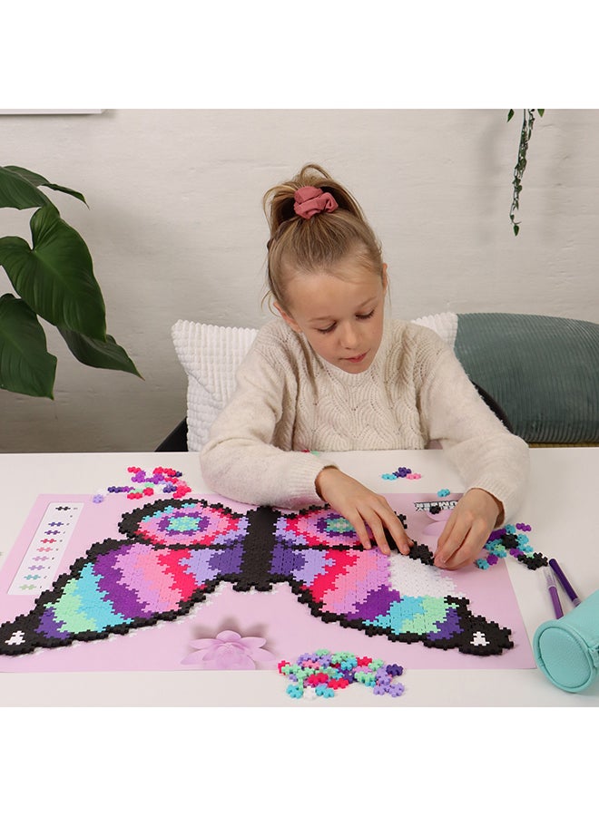Puzzle By Number, 800 Piece Mini Interlocking Hashtag Color Blocks, 3D Pixel Art Kit For Kids - Butterfly