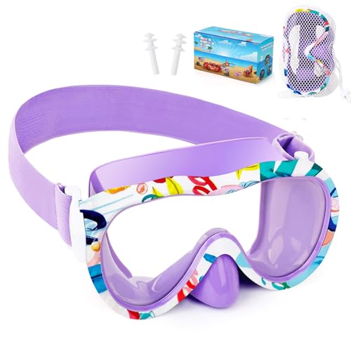 Wave Kids Swim Goggles with Nose Cover, 180° Panoramic Snorkel Mask with Anti-Fog & Anti-Leak Design, Comfort Fabric Strap UV Protection Lens for Boys Girls Ages 3-15 - Image 1