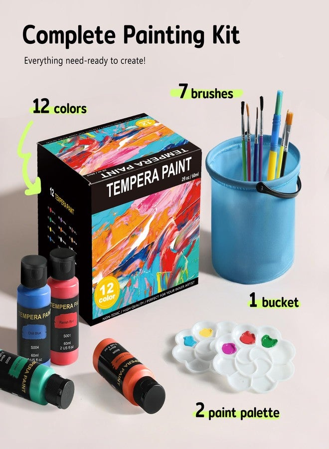 TMOL Washable Paint for Kids 12 Colors, Non-Toxic, Safe & Washable for Toddlers, Tempera Paint with Brushes, Palette & Bucket, School Project Art Supplies - Image 3