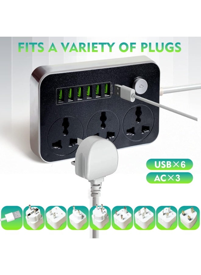VIUAUAX سلك تمديد شرائط الطاقة 3 منافذ، مقبس طاقة مع 6 منافذ USB مقبس شحن عالمي مع سلك تمديد جريء بطول 2 متر - Image 4