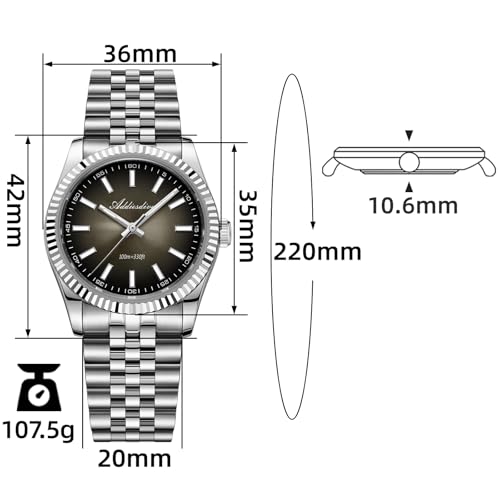ADDIESDIVE Continuous Sweep Quartz Watch Sapphire Glass Luminous 100M Waterproof Jubilee Band Black Dial Luxury Men Quartz Watch - Image 3