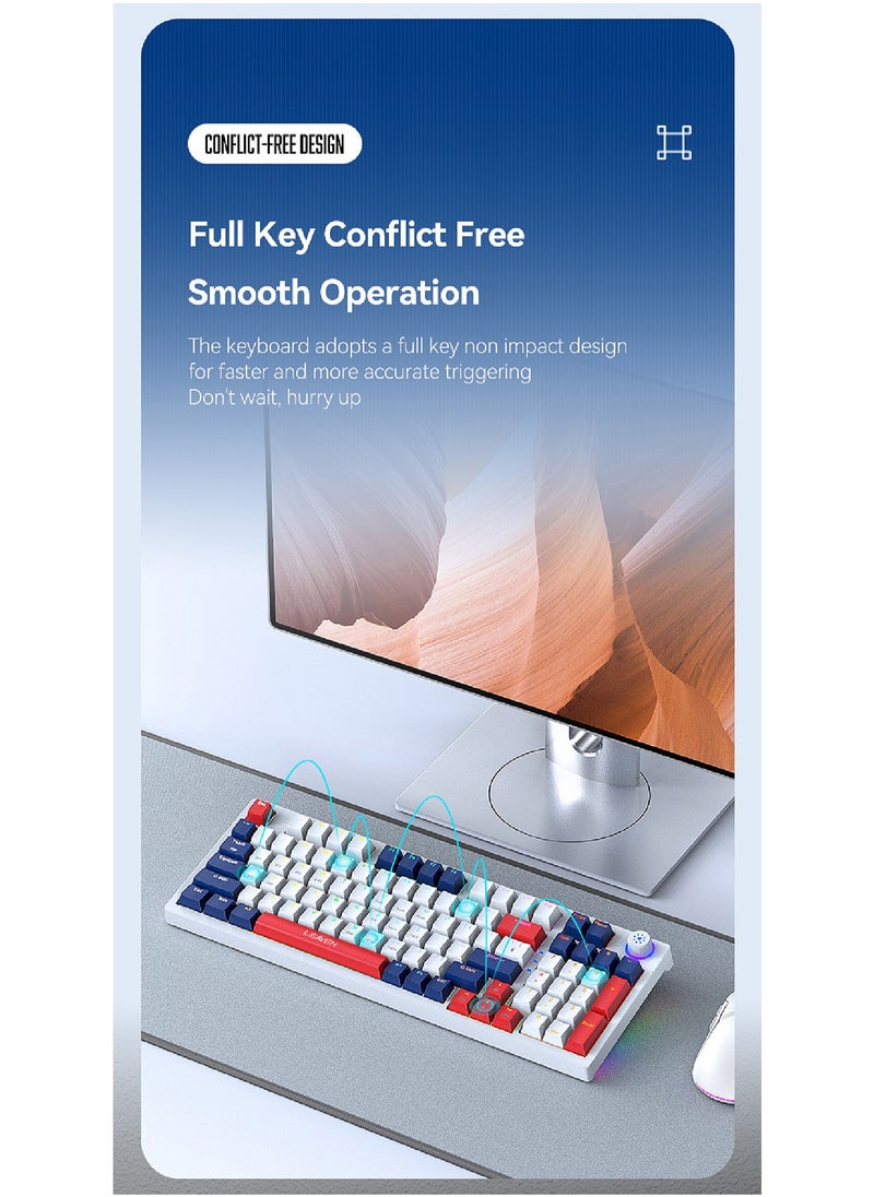 LEAVEN - 96-Key Mechanical Keyboard - Hot Swap - Blue Switch -  2.4GHz/Bluetooth/Type-C Wired - Gaming Keyboard - Office Keyboard - RGB Lighting Effect - Computer Keyboard - Image 1