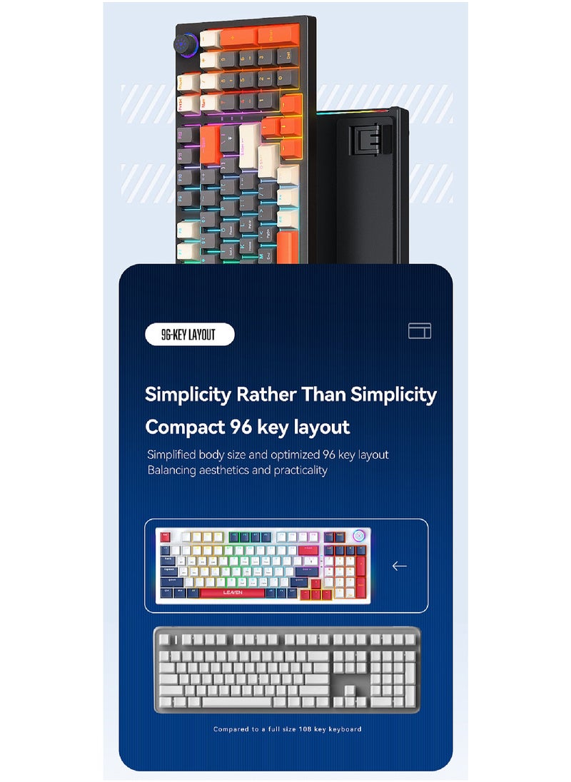 LEAVEN - 96-Key Mechanical Keyboard - Hot Swap - Blue Switch -  2.4GHz/Bluetooth/Type-C Wired - Gaming Keyboard - Office Keyboard - RGB Lighting Effect - Computer Keyboard - Image 1