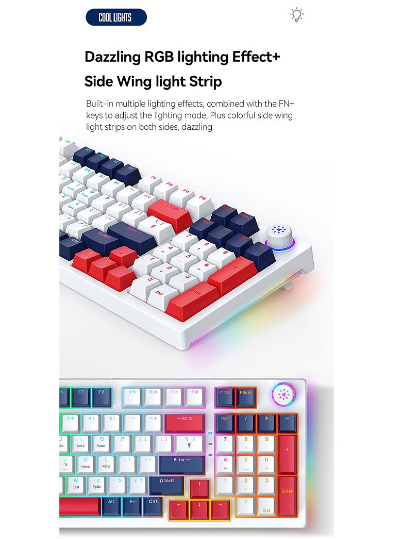 LEAVEN - 96-Key Mechanical Keyboard - Hot Swap - Blue Switch -  2.4GHz/Bluetooth/Type-C Wired - Gaming Keyboard - Office Keyboard - RGB Lighting Effect - Computer Keyboard - Image 1