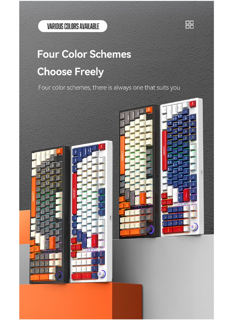 LEAVEN - 96-Key Mechanical Keyboard - Hot Swap - Blue Switch -  2.4GHz/Bluetooth/Type-C Wired - Gaming Keyboard - Office Keyboard - RGB Lighting Effect - Computer Keyboard - Image 1