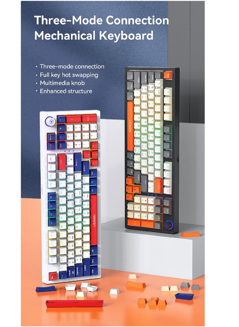 LEAVEN - 96-Key Mechanical Keyboard - Hot Swap - Blue Switch -  2.4GHz/Bluetooth/Type-C Wired - Gaming Keyboard - Office Keyboard - RGB Lighting Effect - Computer Keyboard - Image 1