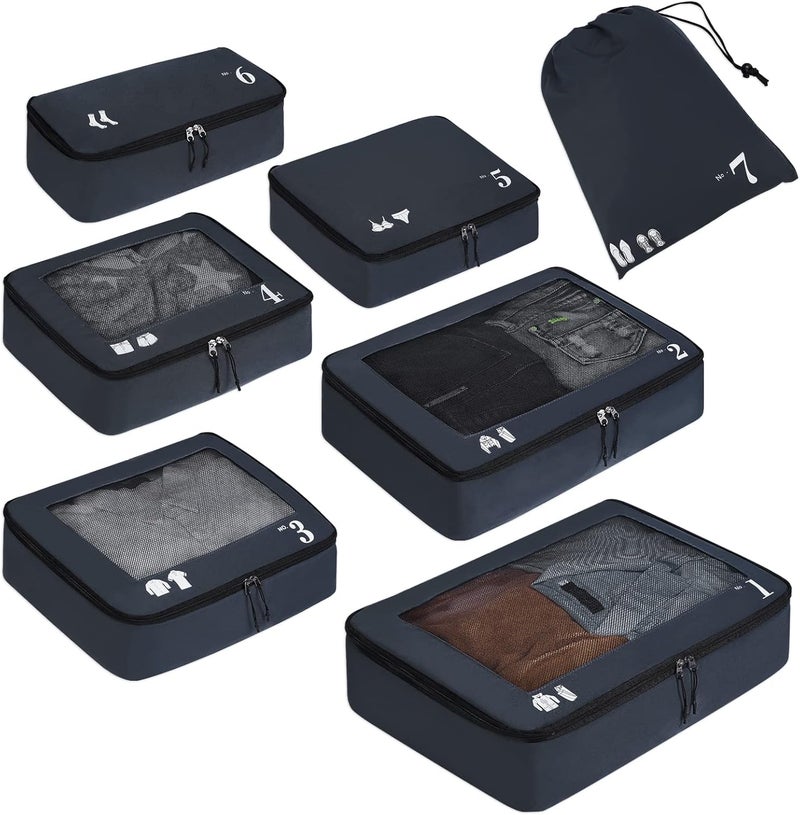 7 Pcs Set Travel Luggage Organiser, Packing Cubes Suitcase Packing Bags with Clothes Storage Bag Shoes Bag Toiletry Bag Laundry Bag Underwear Bag, Eco Friendly Travel Accessories Travel Pouch - Image 1