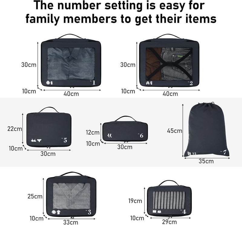 7 Pcs Set Travel Luggage Organiser, Packing Cubes Suitcase Packing Bags with Clothes Storage Bag Shoes Bag Toiletry Bag Laundry Bag Underwear Bag, Eco Friendly Travel Accessories Travel Pouch - Image 3