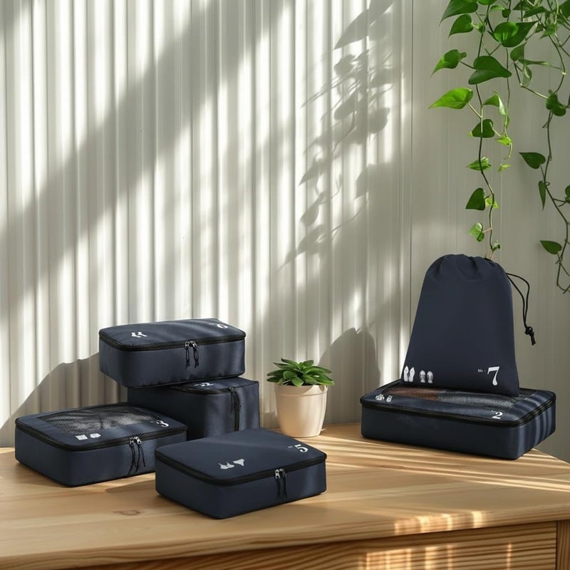 7 Pcs Set Travel Luggage Organiser, Packing Cubes Suitcase Packing Bags with Clothes Storage Bag Shoes Bag Toiletry Bag Laundry Bag Underwear Bag, Eco Friendly Travel Accessories Travel Pouch - Image 2