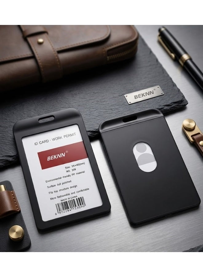 حامل هوية مصنوع من البلاستيك الصلب، يستخدم في العمل والمكتب والمدرسة والمصنع لحفظ بطاقات الائتمان و الهوية وبطاقات المفاتيح القربية ورخص القيادة و المرور اسود - Image 1