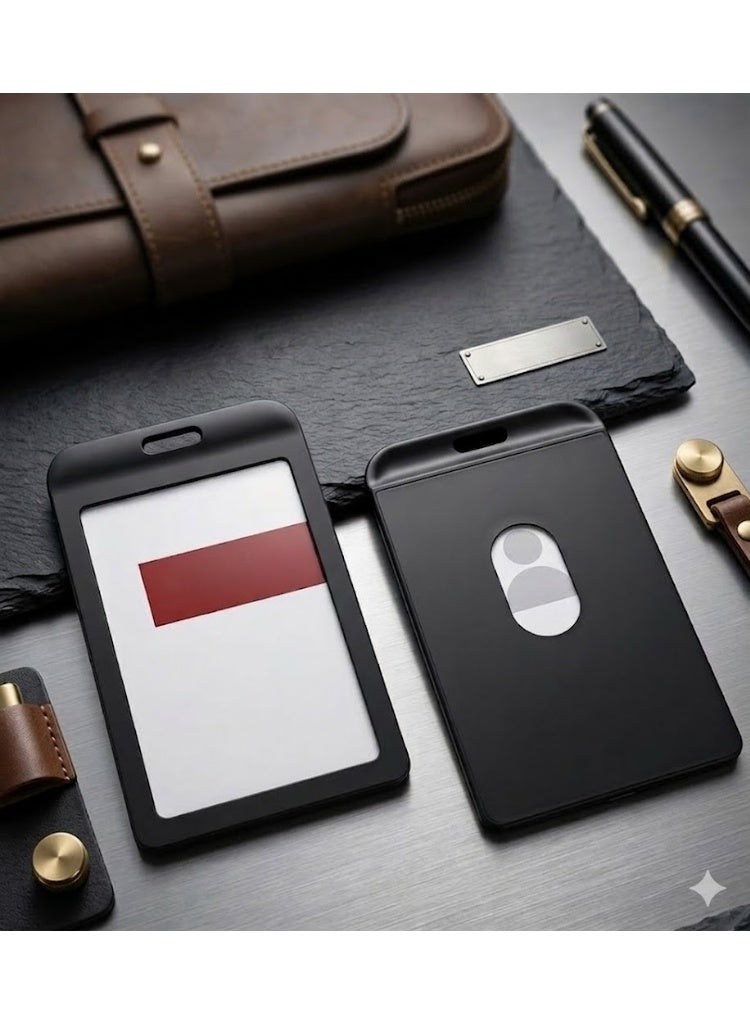 حامل هوية مصنوع من البلاستيك الصلب، يستخدم في العمل والمكتب والمدرسة والمصنع لحفظ بطاقات الائتمان و الهوية وبطاقات المفاتيح القربية ورخص القيادة و المرور اسود - Image 1