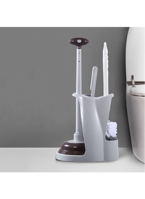 Toilet Brush and Plunger Set,Toilet Plunger and Brush Combo Bathroom Deeply Cleaning Tools,Bathroom Toilet Bowl Brush with Holder(Grey 1 Set)
