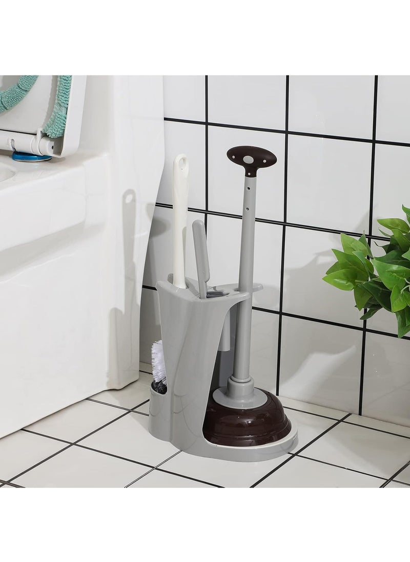 Toilet Brush and Plunger Set,Toilet Plunger and Brush Combo Bathroom Deeply Cleaning Tools,Bathroom Toilet Bowl Brush with Holder(Grey 1 Set)