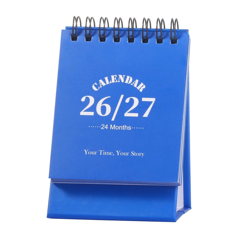 FOBOZONE Desk Calendar 2026-2027, 2 Years Calendar Runs from Jan. 2026 until Dec 2027, Table Monthly Planner with Stickers for Home,Office,School Organization(Blue,3" x 4.8") - Image 1