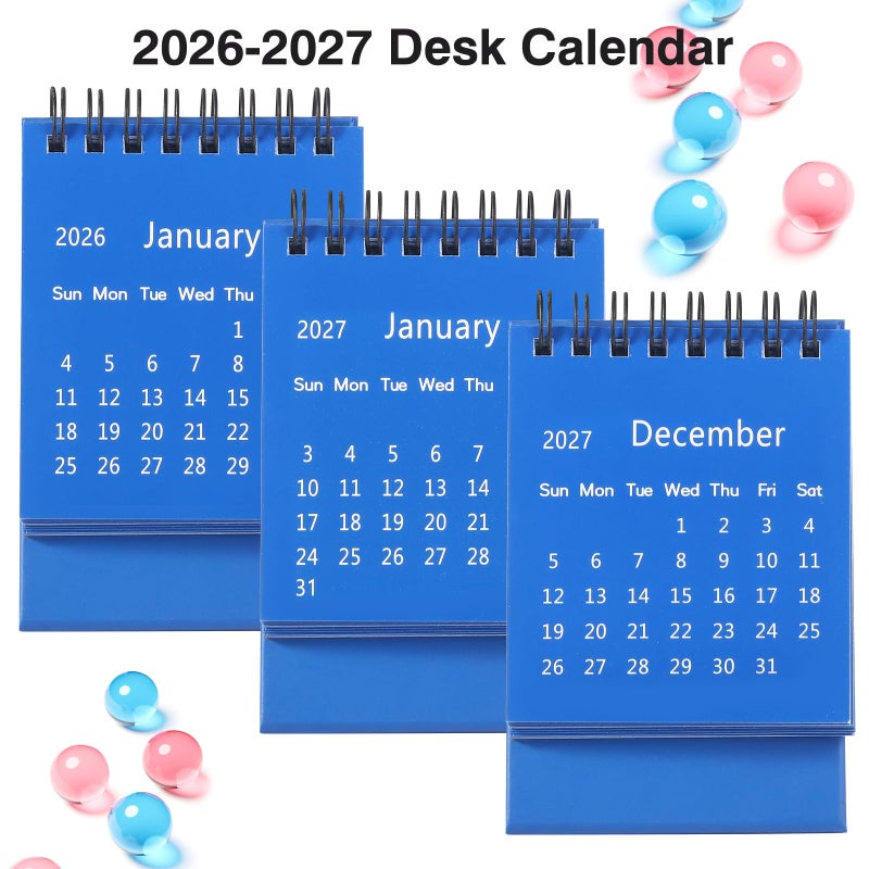 FOBOZONE Desk Calendar 2026-2027, 2 Years Calendar Runs from Jan. 2026 until Dec 2027, Table Monthly Planner with Stickers for Home,Office,School Organization(Blue,3" x 4.8") - Image 3