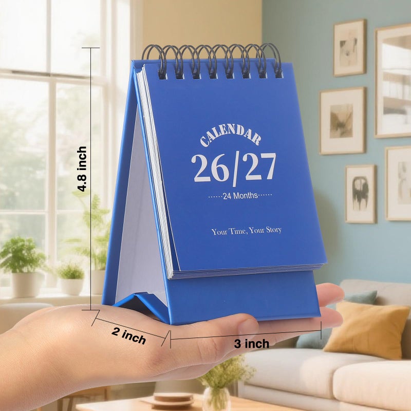 FOBOZONE Desk Calendar 2026-2027, 2 Years Calendar Runs from Jan. 2026 until Dec 2027, Table Monthly Planner with Stickers for Home,Office,School Organization(Blue,3" x 4.8") - Image 2