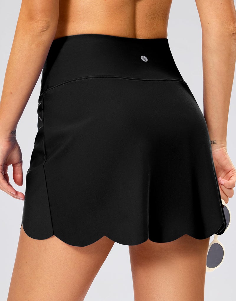 SANTINY Women's Swim Skirt with Pocket Scalloped Hem High Waist Tankini Swimsuit Tummy Control Bathing Suit Bottoms for Women (Black_M) - Image 2