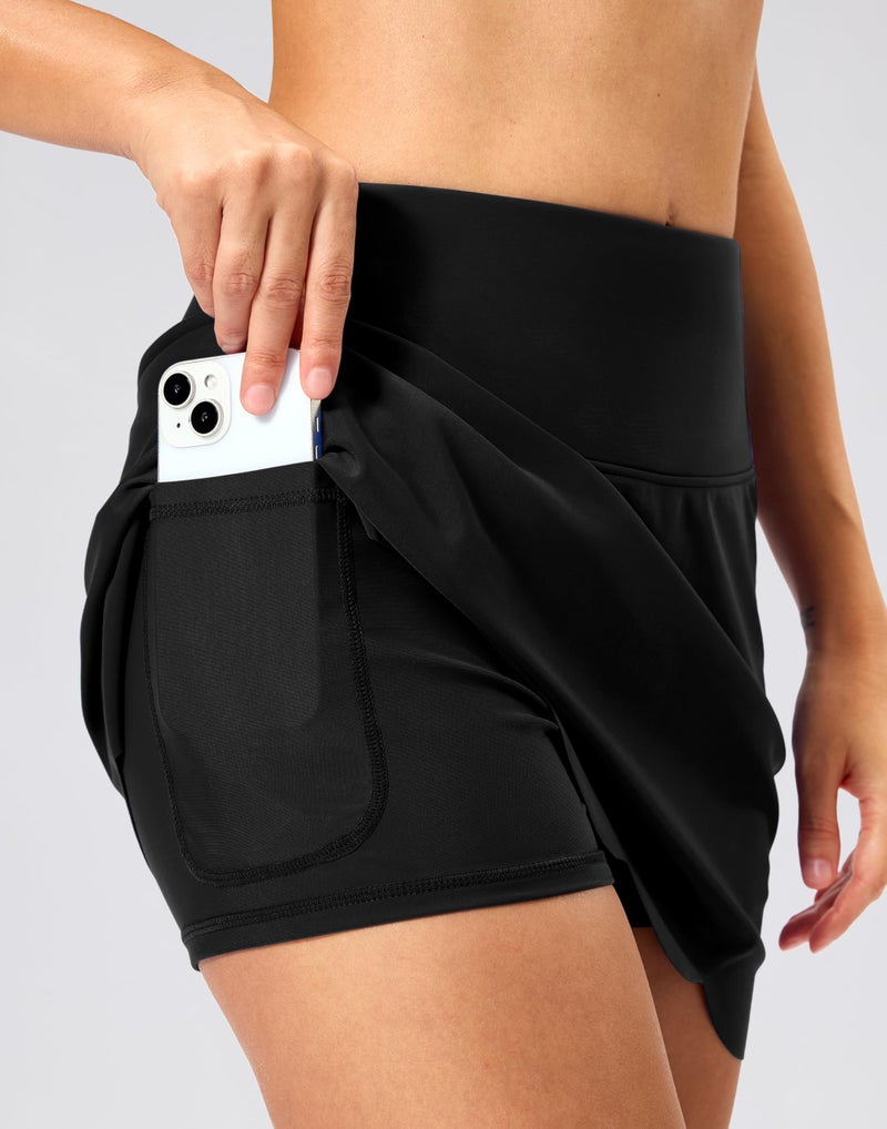 SANTINY Women's Swim Skirt with Pocket Scalloped Hem High Waist Tankini Swimsuit Tummy Control Bathing Suit Bottoms for Women (Black_M) - Image 3