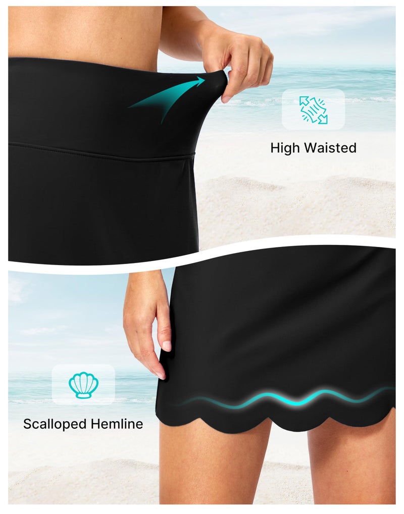 SANTINY Women's Swim Skirt with Pocket Scalloped Hem High Waist Tankini Swimsuit Tummy Control Bathing Suit Bottoms for Women (Black_M) - Image 5