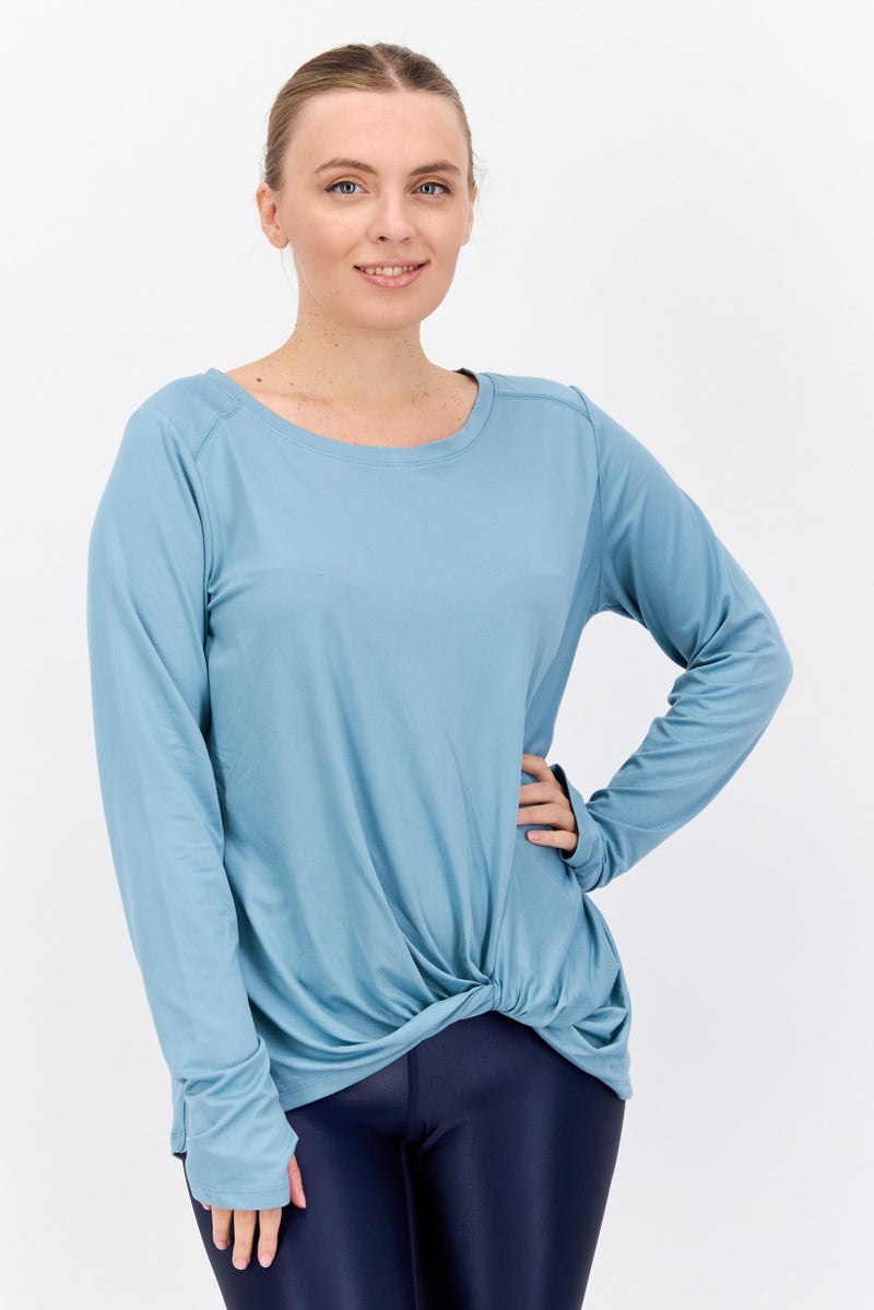 Tahari Sports Women Loose Fit Plain Long Sleeves Outdoors Top, Mint Blue - Image 1