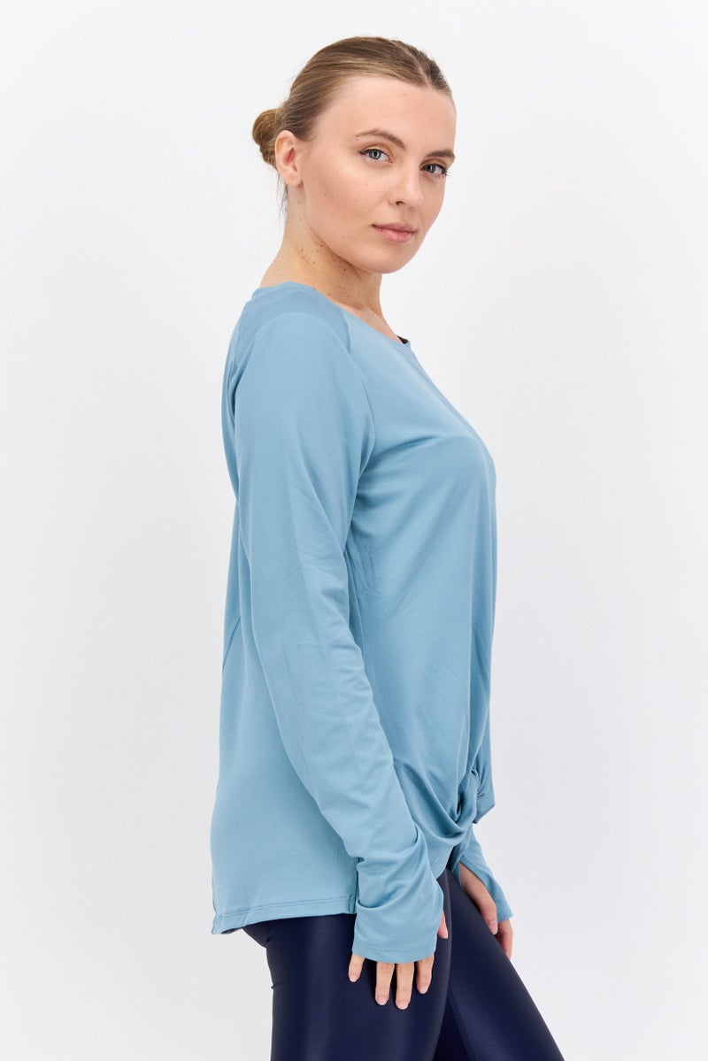 Tahari Sports Women Loose Fit Plain Long Sleeves Outdoors Top, Mint Blue - Image 3