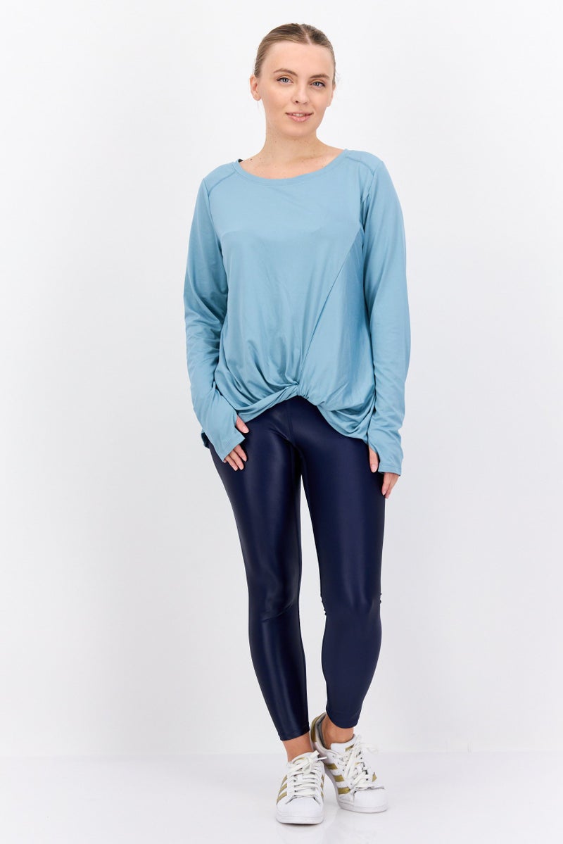 Tahari Sports Women Loose Fit Plain Long Sleeves Outdoors Top, Mint Blue - Image 2