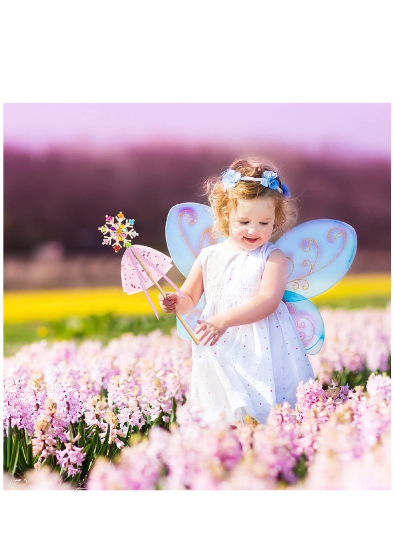 Excefore 32 Pcs Make Your Own Princess Wand Kit 18 Unfinished Star Butterfly Crown Moon Fairy Wood Stick 6 Gem Stickers 4 Satin Ribbons 4 Mesh Decor for Halloween Cosplay Party Accessories DIY Art Craft Making - Image 4