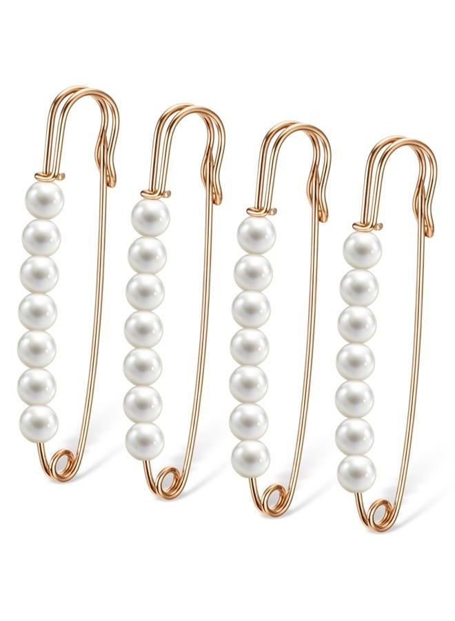 Ymapinc 4Pcs Gold Pearl Brooch Pins for Women, Large Safety Pins Decor for Clothing Hijab Sweater Shirt Skirts Dresses Pants Sleeves Hats Collars Scarves Bags, Fashion Wedding, One Size - Image 1