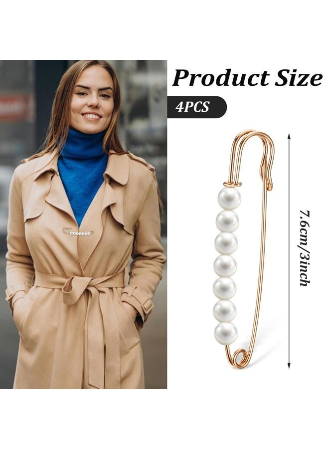 Ymapinc 4Pcs Gold Pearl Brooch Pins for Women, Large Safety Pins Decor for Clothing Hijab Sweater Shirt Skirts Dresses Pants Sleeves Hats Collars Scarves Bags, Fashion Wedding, One Size - Image 2