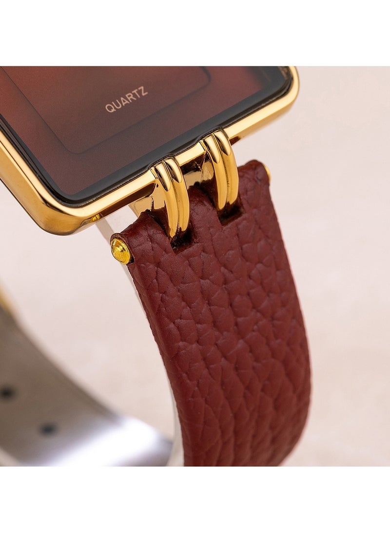 مس_فوكس ساعة نسائية بسيطة بمينا مربعة وحزام جلدي عصري ساعة كوارتز للسيدات - Image 5