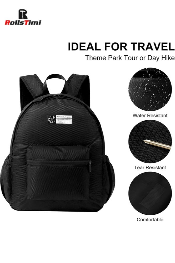 رولستيمي حقيبة ظهر قابلة للطي مزدوجة الكتف مع شبكة المعين ، والسفر والترفيه حقيبة ظهر الطالب خفيفة الوزن للتخييم السفر في الهواء الطلق ، والعمل التنقل ، حقيبة مدرسية للطلاب ، أسود - Image 1