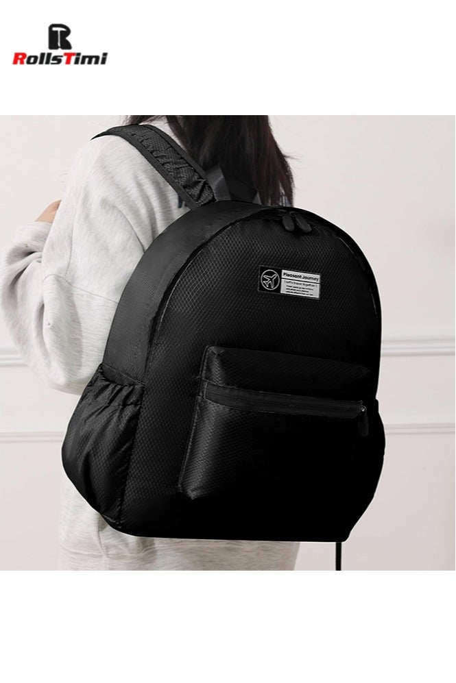 رولستيمي حقيبة ظهر قابلة للطي مزدوجة الكتف مع شبكة المعين ، والسفر والترفيه حقيبة ظهر الطالب خفيفة الوزن للتخييم السفر في الهواء الطلق ، والعمل التنقل ، حقيبة مدرسية للطلاب ، أسود - Image 2