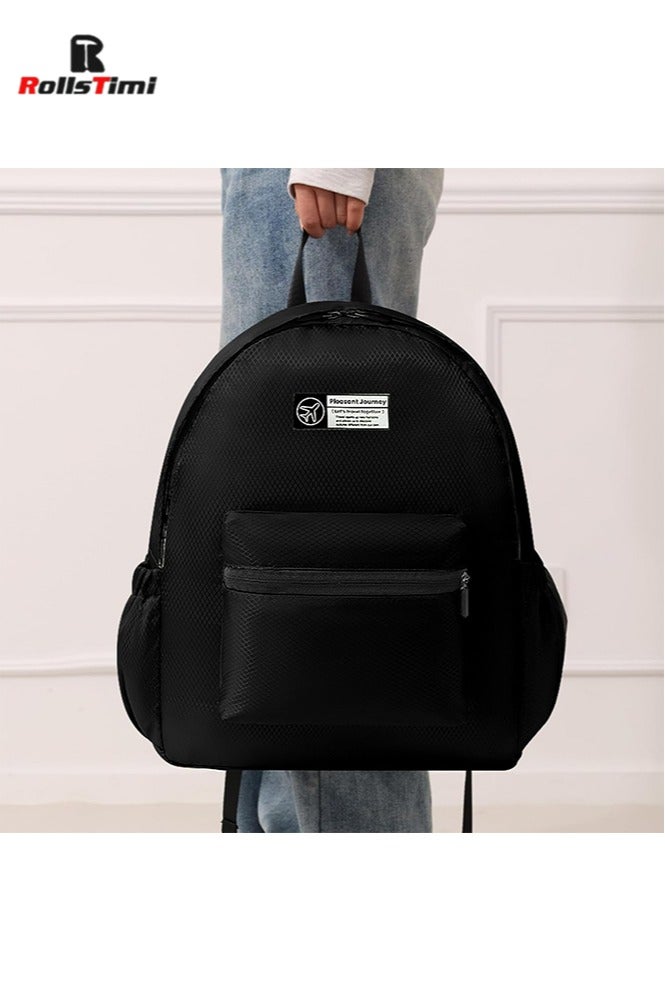 رولستيمي حقيبة ظهر قابلة للطي مزدوجة الكتف مع شبكة المعين ، والسفر والترفيه حقيبة ظهر الطالب خفيفة الوزن للتخييم السفر في الهواء الطلق ، والعمل التنقل ، حقيبة مدرسية للطلاب ، أسود - Image 3