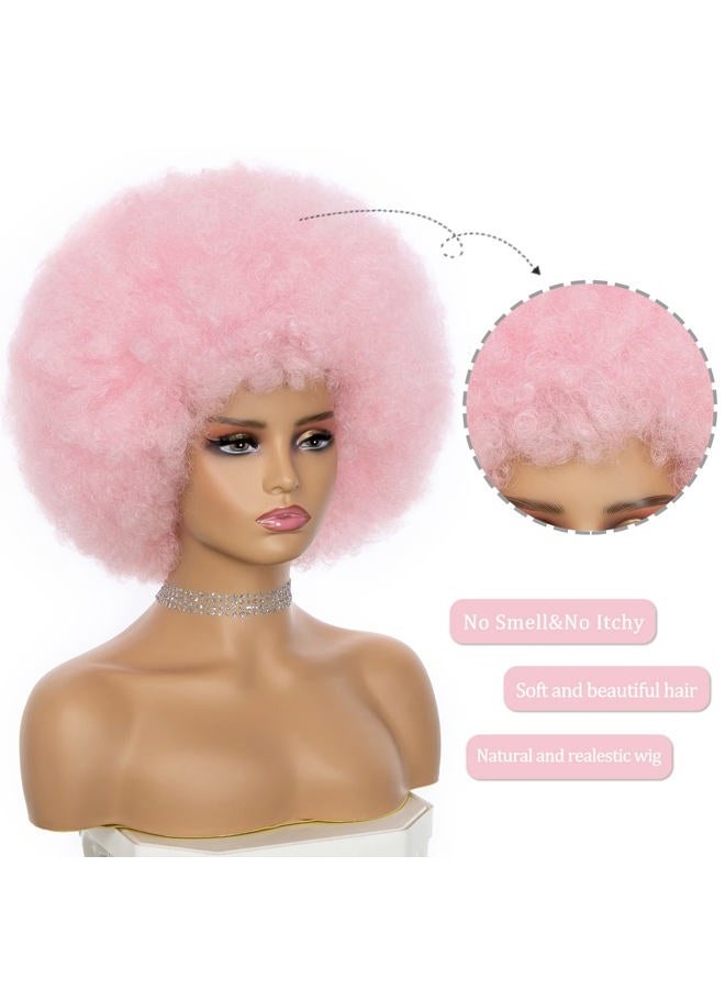 JSDshine Pink 70s Afro Curly Wig For Women - Soft, Bouncy, Natural Looking Synthetic Hair Wig With Bangs - Image 3
