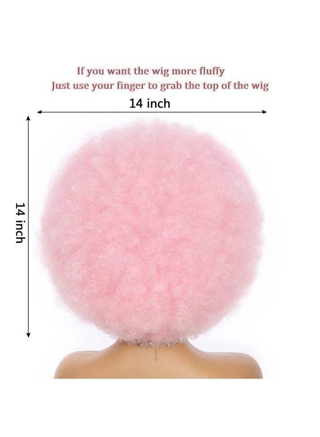 JSDshine Pink 70s Afro Curly Wig For Women - Soft, Bouncy, Natural Looking Synthetic Hair Wig With Bangs - Image 5
