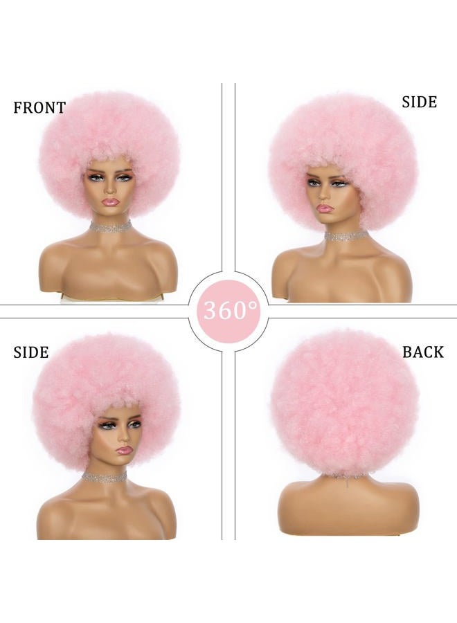 JSDshine Pink 70s Afro Curly Wig For Women - Soft, Bouncy, Natural Looking Synthetic Hair Wig With Bangs - Image 2