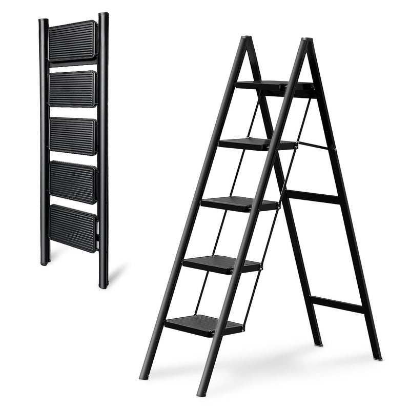 OOSOFITT 5-Step Folding Ladder, Heavy Duty Ladders for Home & Kitchen, Folding Ladder Easy to Store, Tall Ladder for Adults, Anti-Slip & Space-Saving Step Ladder, 330 Lbs Capacity - Image 1