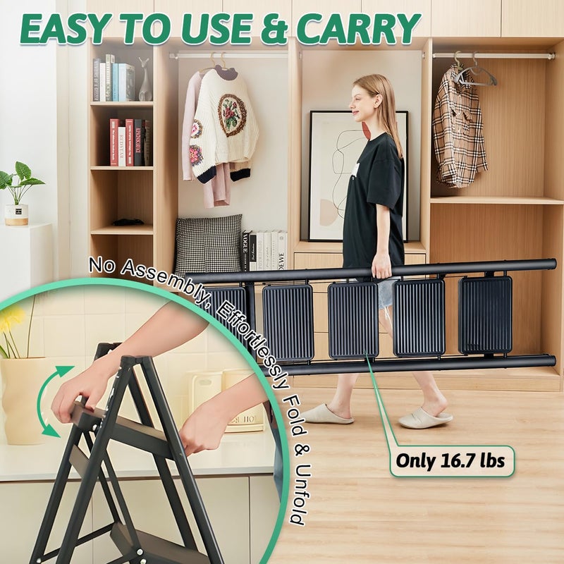 OOSOFITT 5-Step Folding Ladder, Heavy Duty Ladders for Home & Kitchen, Folding Ladder Easy to Store, Tall Ladder for Adults, Anti-Slip & Space-Saving Step Ladder, 330 Lbs Capacity - Image 3