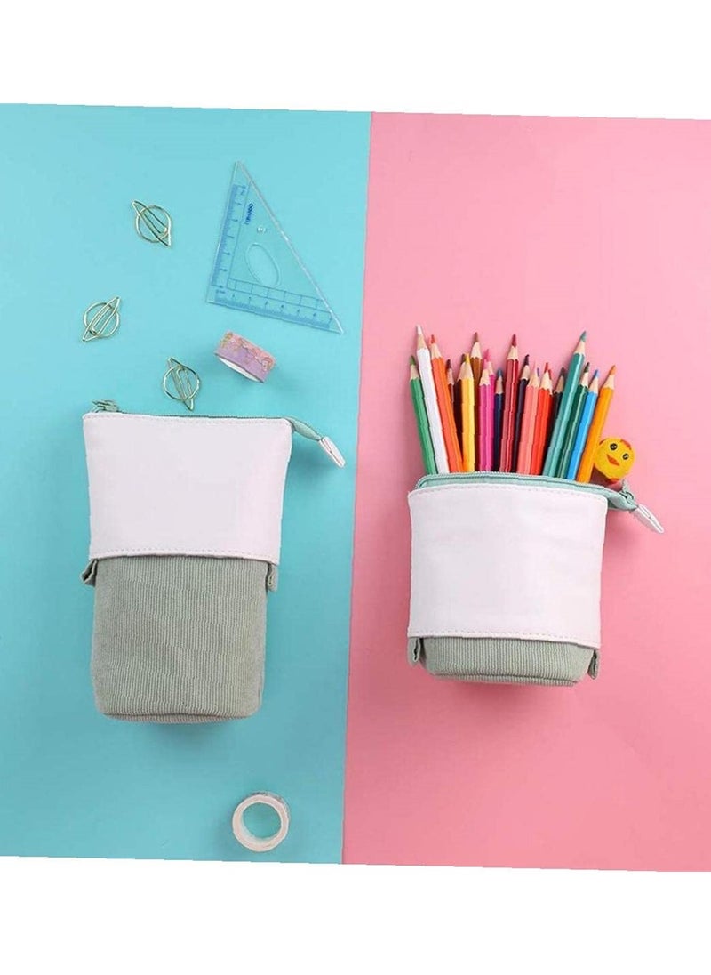 KASTWAVE - Pencil Case, Pop Up Pencil Case Stand Up Deformed Multifunctional Pen Holder Cute Telescopic Pencil Pouch Office Portable Storage Pencil Bag Corduroy Pencil Box Makeup Bag, Green - Image 1