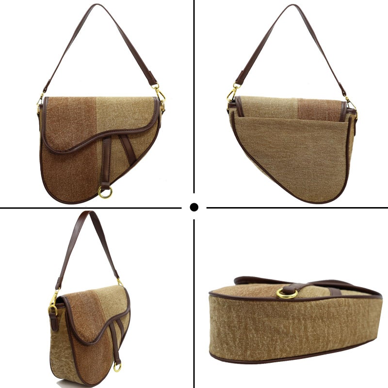 ERWUBA Fashion Canvas Trendy Saddle Shoulder Bag for Women Clutch Purse Underarm Satchel HandBag Crossbody Bag (Khaki brown) - Image 3