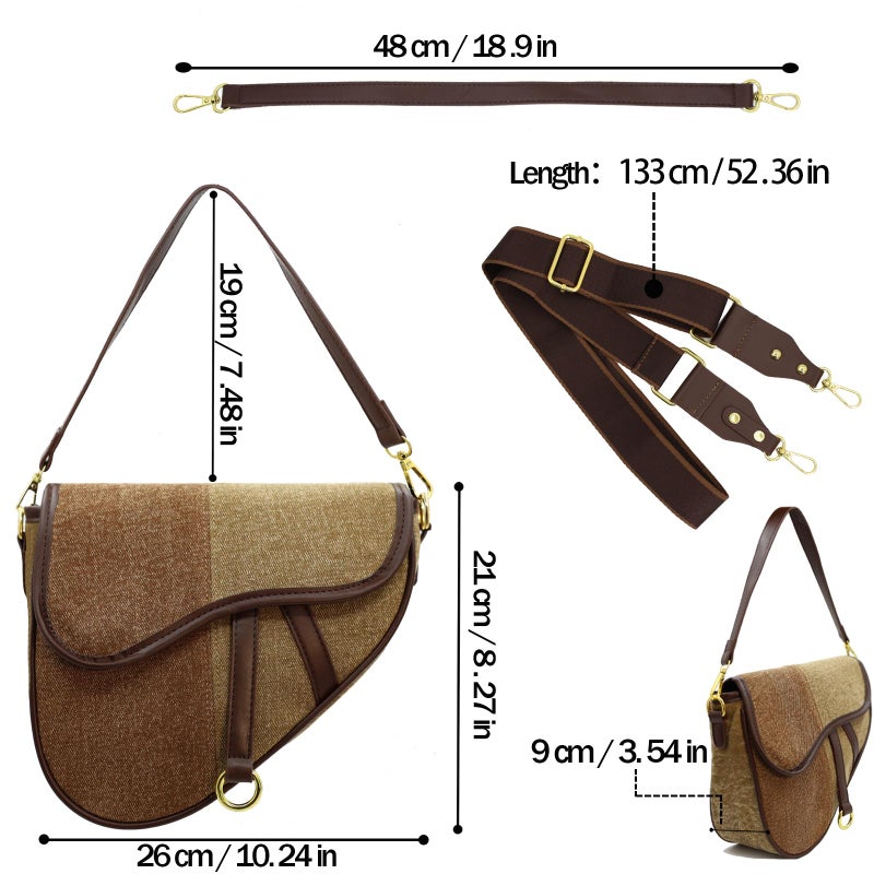 ERWUBA Fashion Canvas Trendy Saddle Shoulder Bag for Women Clutch Purse Underarm Satchel HandBag Crossbody Bag (Khaki brown) - Image 4