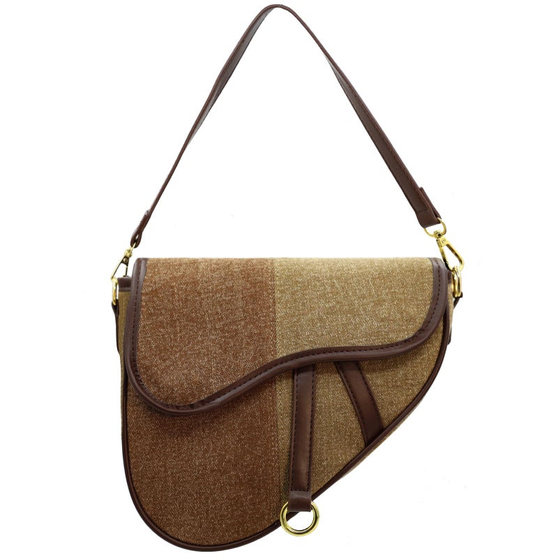 ERWUBA Fashion Canvas Trendy Saddle Shoulder Bag for Women Clutch Purse Underarm Satchel HandBag Crossbody Bag (Khaki brown) - Image 1