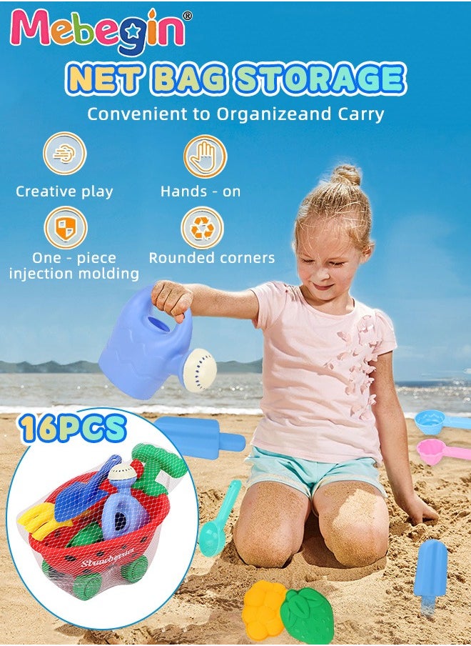 MEBEGIN 16 Pieces Beach Toys with Sand Bucket, Shovels and Other Accessaries, Sand Pails Set, Complete Beach Sand Toys with Bright and Attractive Appearance, Fun Beach Sand Toys, Summer Outdoor Beach Game, Perfect Summer Outdoor Gift  - Image 4