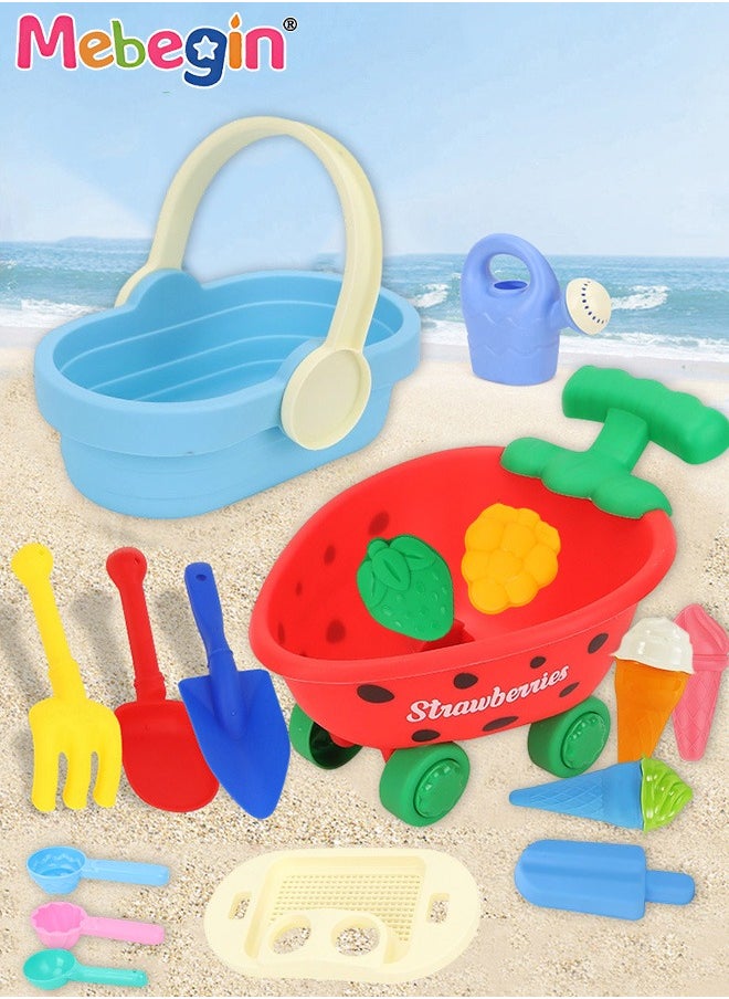 MEBEGIN 16 Pieces Beach Toys with Sand Bucket, Shovels and Other Accessaries, Sand Pails Set, Complete Beach Sand Toys with Bright and Attractive Appearance, Fun Beach Sand Toys, Summer Outdoor Beach Game, Perfect Summer Outdoor Gift  - Image 2