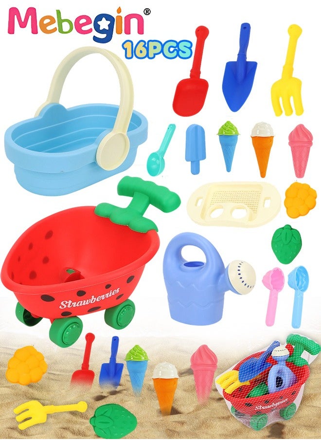 MEBEGIN 16 Pieces Beach Toys with Sand Bucket, Shovels and Other Accessaries, Sand Pails Set, Complete Beach Sand Toys with Bright and Attractive Appearance, Fun Beach Sand Toys, Summer Outdoor Beach Game, Perfect Summer Outdoor Gift  - Image 1