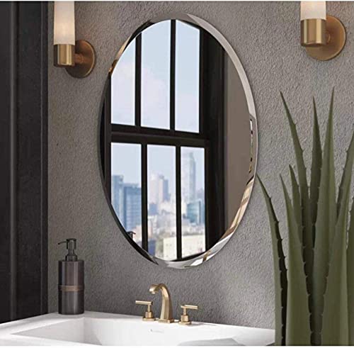 PRINCE ART Mirror Glass for Bathroom Wall Decorative Home Decor Mirror for Dressing Room Bedroom Living Room Hall Makeup Room Washbasin Round Shape Size 12 x 18 Inch - Image 1